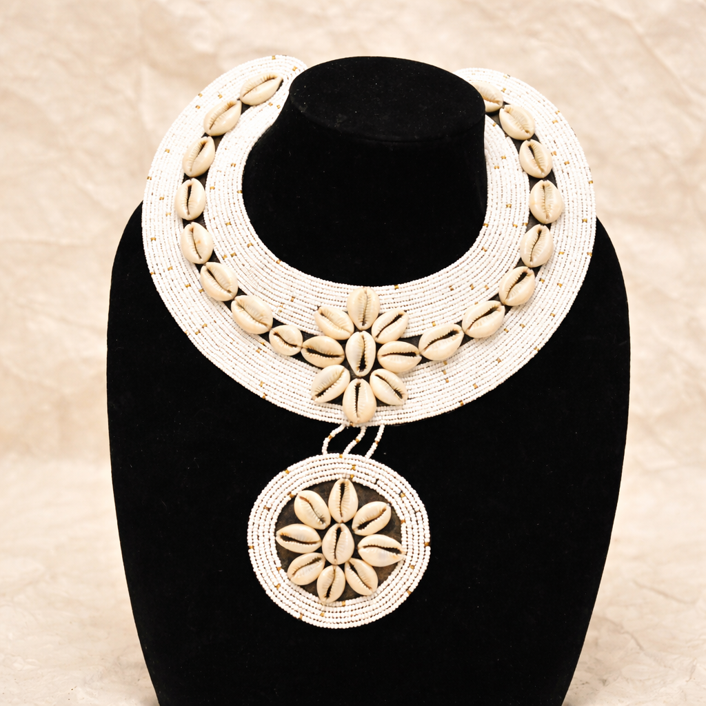 Queen Mother Cowrie & Beaded Royal Necklace