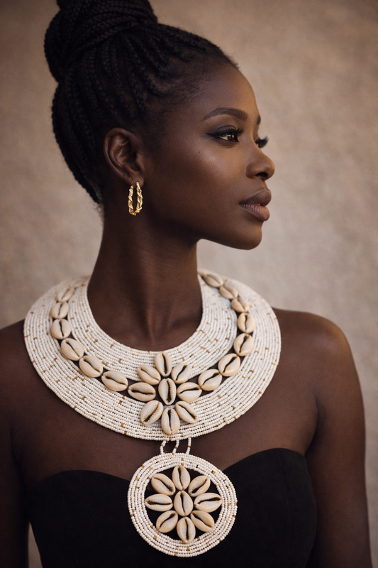 Queen Mother Cowrie & Beaded Royal Necklace