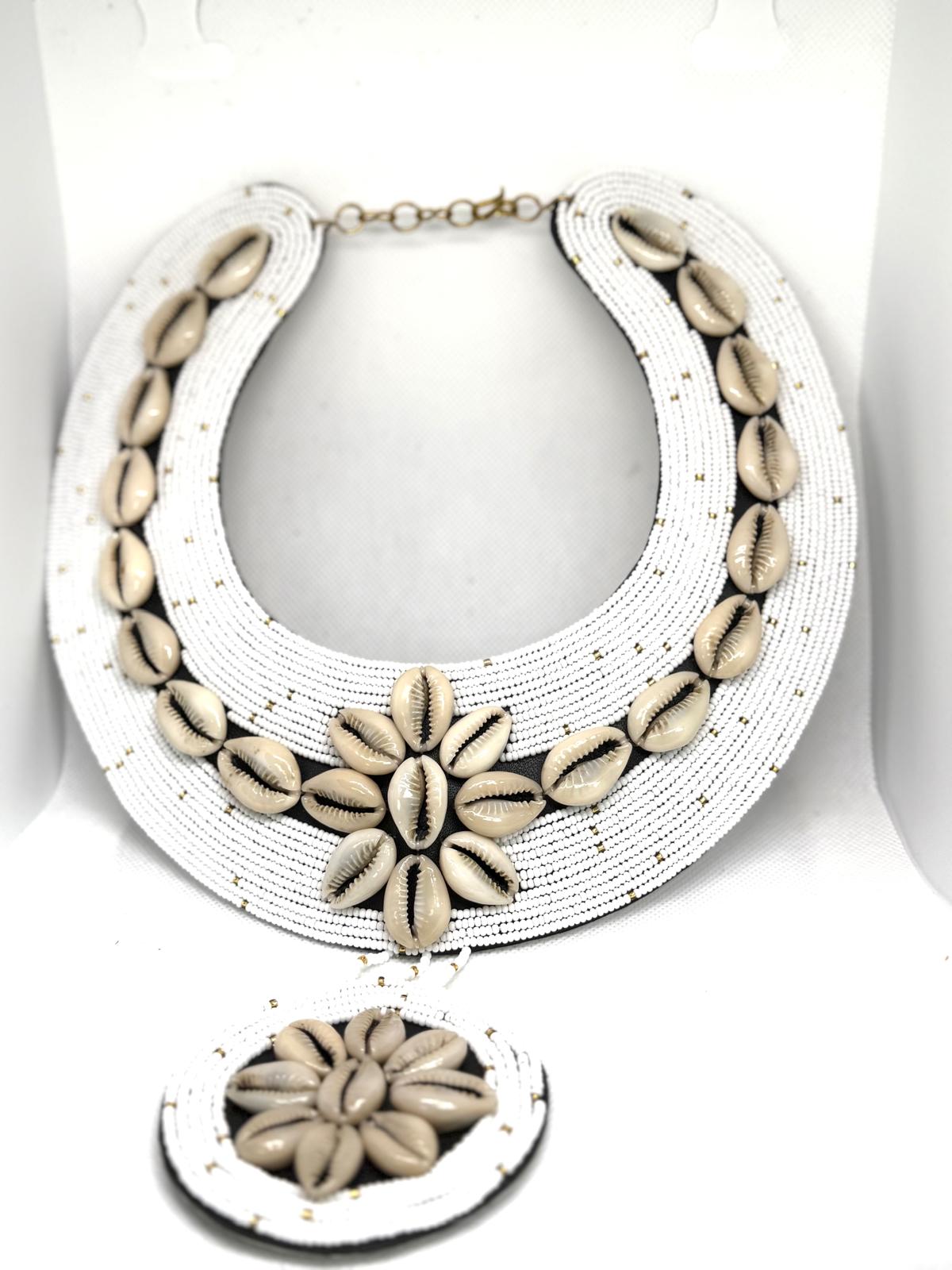 Queen Mother Cowrie & Beaded Royal Necklace