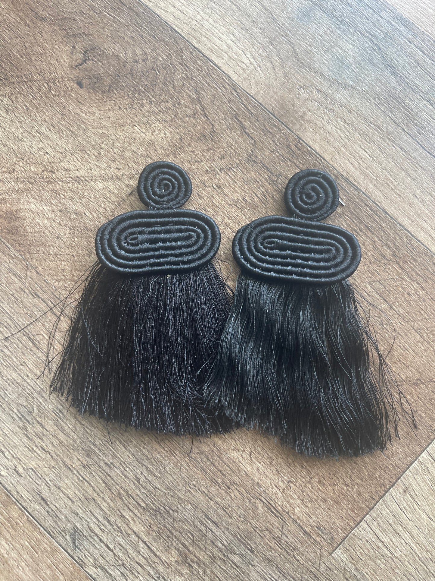 Handwoven fringe earrings